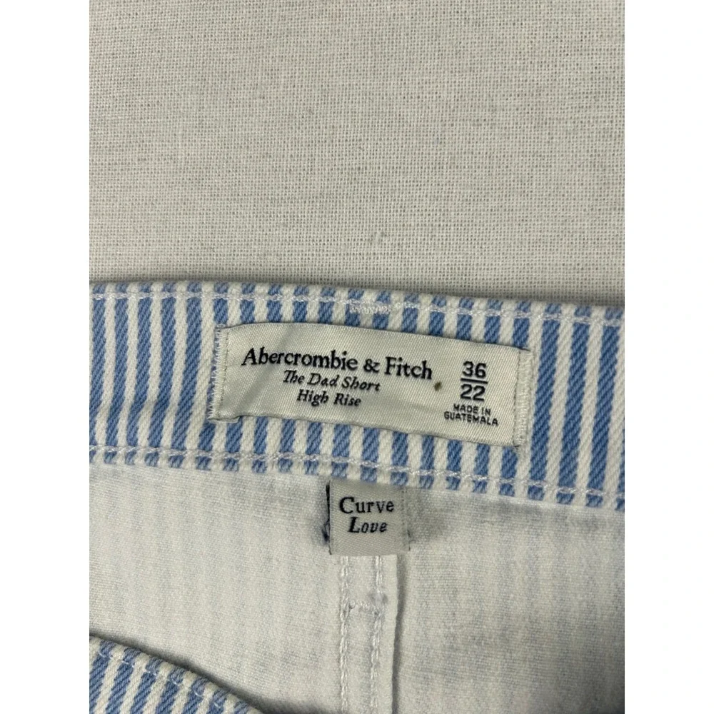 Abercrombie & Fitch Curve Love The Dad Short High Rise Blue White Stripe Size 36